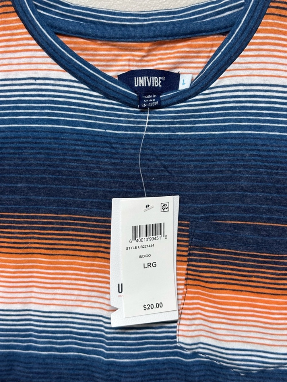 Univibe Navy & Orange Striped Pocket Tee - Picture 2 of 2
